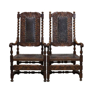 Embossed French Leather Chairs, S/2, G063