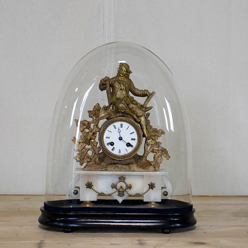 Domed Brass Figural Clock on Marble Base, G012